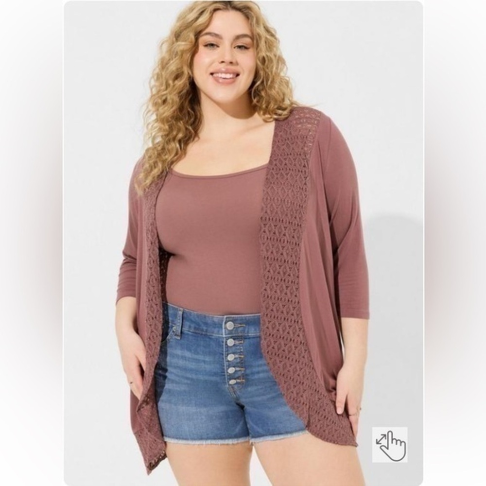 NWT ❤️ Torrid Super Soft 3/4 Sleeve Drape Front Lightweight Cardigan Top Rose, L